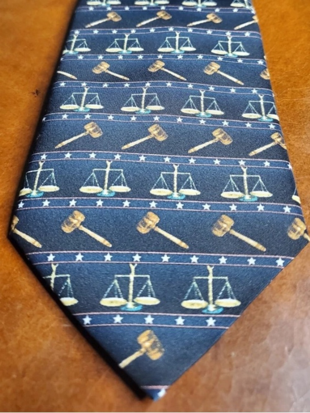 Vintage PARQUET Justice Law Scales Lawyer Gavel Legal Judge Navy Blue Necktie 3¾